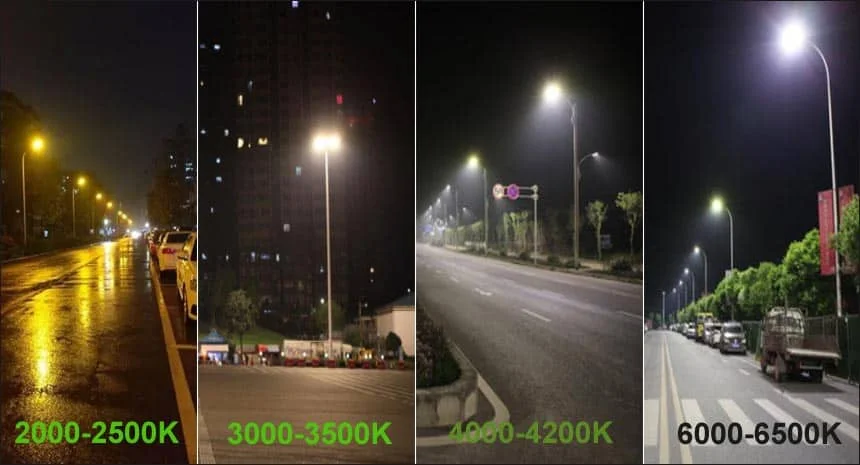 Se muestran diferentes temperaturas de color para las farolas LED