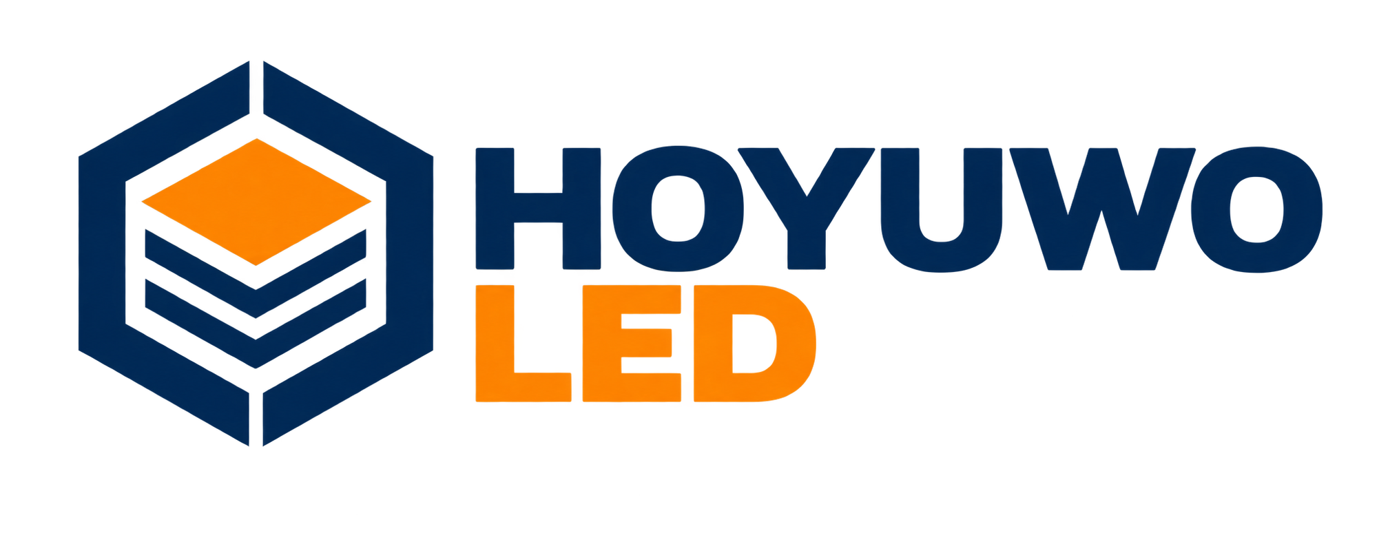 HOYUWO LED Logotipo de la marca azul y naranja.