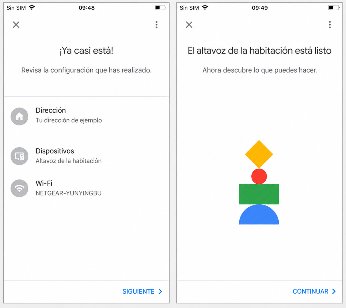 Revisión y finalización de la configuración de Google Home