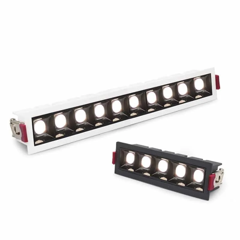 Downlights lineales fijos u orientables de aluminio