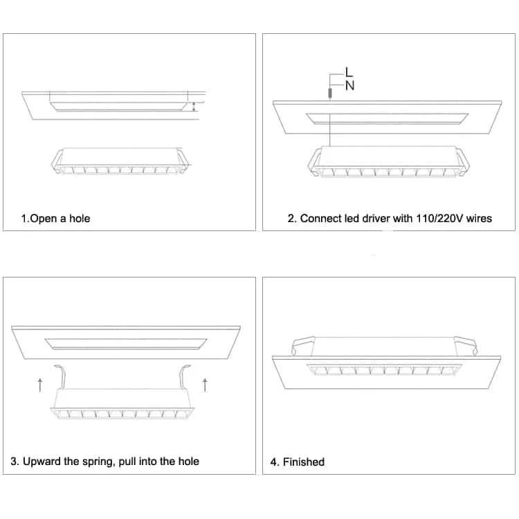 Guía de instalación de downlight lineal empotrado
