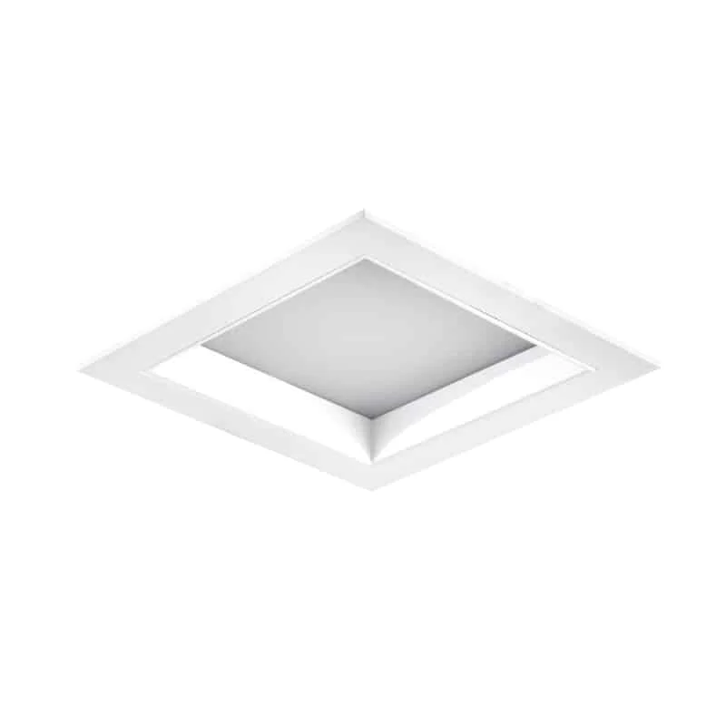 Downlight cuadrado con marco blanco y varios reflectores