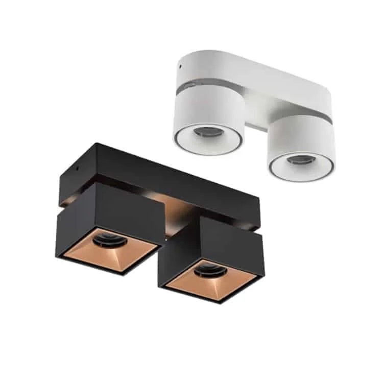 Downlights dobles de superficie con orientación independiente